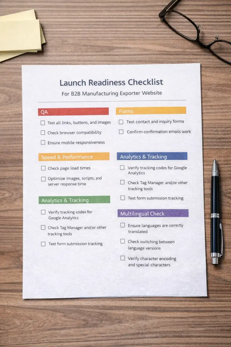 Checklist de lancement montrant les derniers points à vérifier avant publication